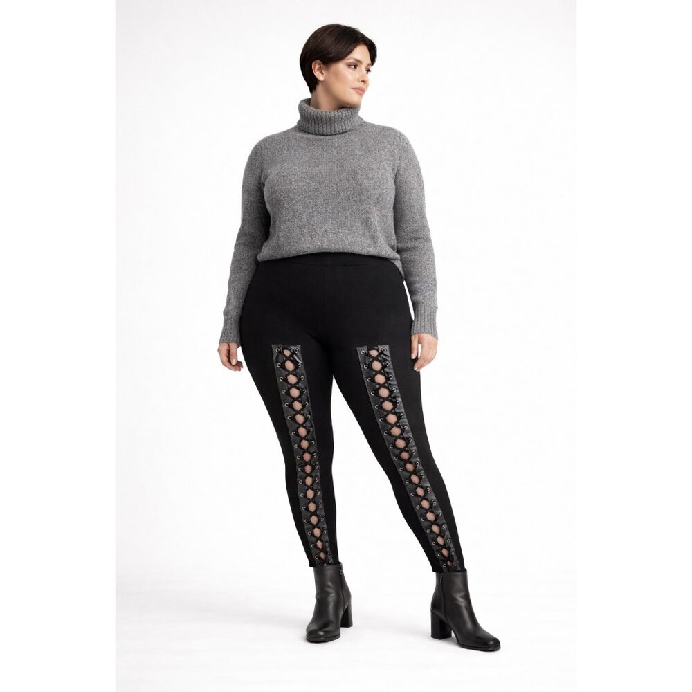 🖤 NWT Black Lace Up Corset Style Leggings Plus Size 3XL 🖤